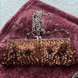 Sequin Clutch Bag - Bronze